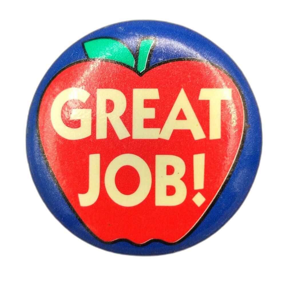 Great Job Apple Teacher Education Vintage Small Pinback Button Pin